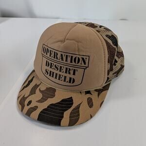 Vintage Operation Desert Shield Foam Mesh Trucker Snapback Cap Hat Camouflage